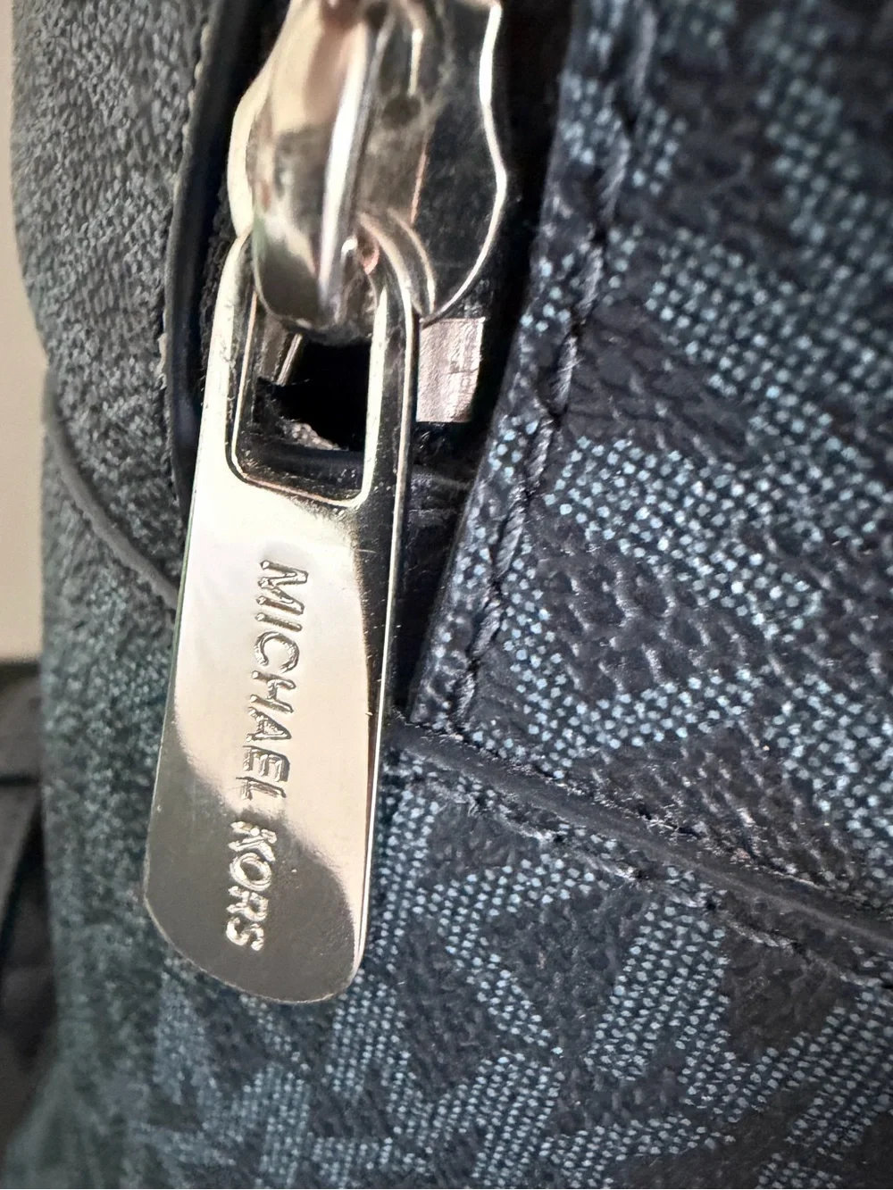 Michael Kors Signature Logo Backpack Navy Blue Coated Canvas